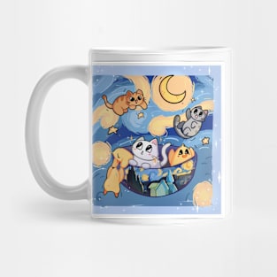 Starry Night with Cats and Baby Chicks Mug